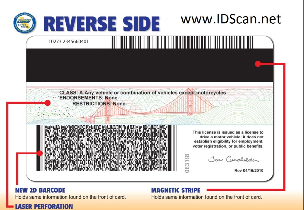 Sample PDF417 2D barcode in California