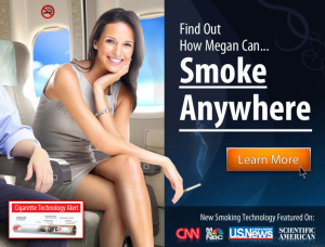 This email ad from DealNation shows "Megan" lighting up with ease (and a smile) at several thousand feet up. Really?